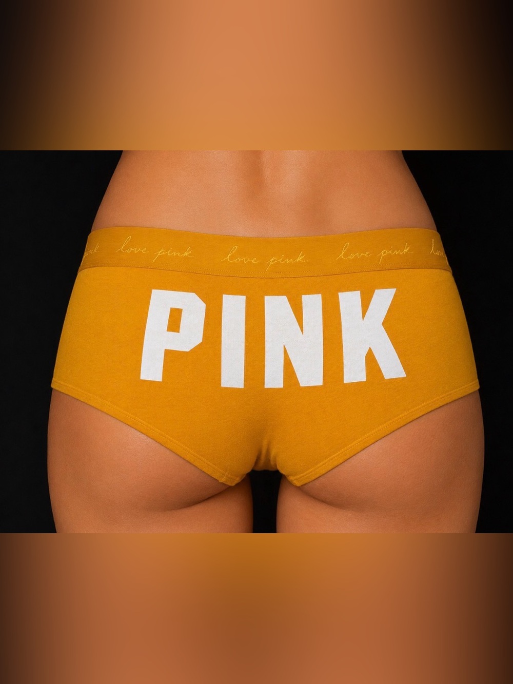 NWOT Victoria’s Secret PINK Mustard Yellow Boyshort Panties Bold Logo Back XL